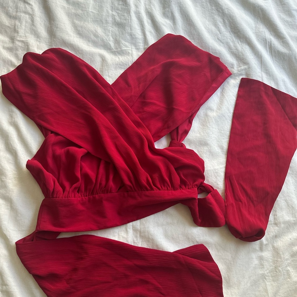 Andrea Iyamah Red V-Neck Wrap Bodysuit